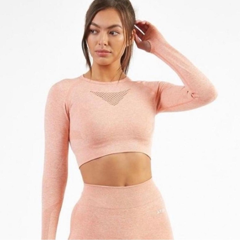AYBL Motion Seamless Long-Sleeve Workout Training Crop Top Shirt Women’s S Peach
